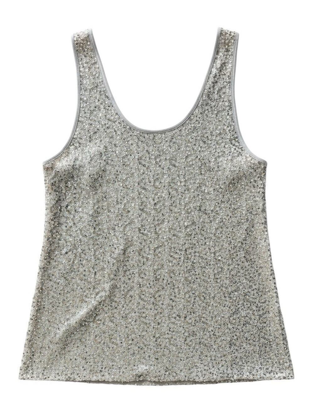 NWT Premise Women's XL Silver Sequin Scoop Neck Sleeveless Knit Tank Top